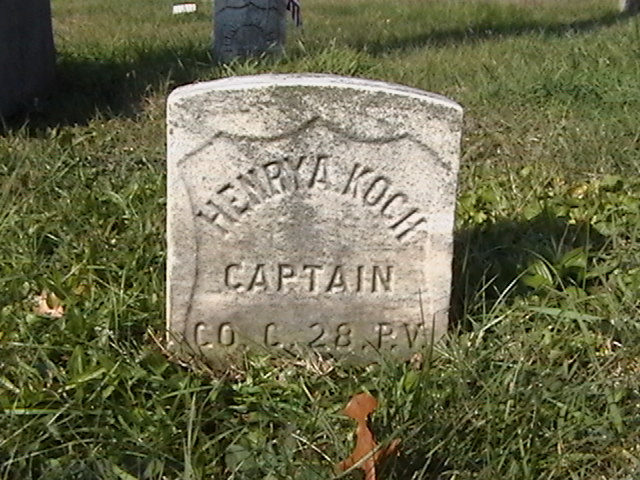 The final resting place of Captain Henry Koch, last commander of Company C, 28th Pennsylvania Volunteer Infantry during the Civil War, at Leverington Cemetery in Roxborough